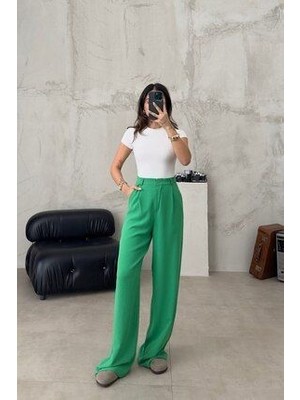 Kadın Yüksek Bel Palazzo Kumaş Pantolon