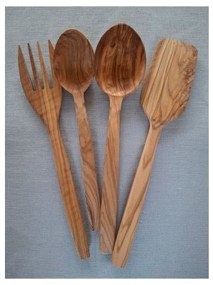 Zeytin Ağacı Mutfak Seti 4'lü, Iki Kaşık, Bir Çatal, Bir Spatula