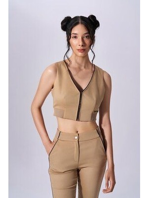 Kadın Baskılı Slim Fit Bej Büstiyer NAAR91309-CAMEL