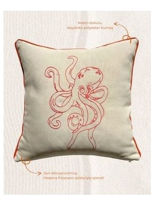 Marin Desen Ahtapot Nakışlı Kırlent Kılıfı