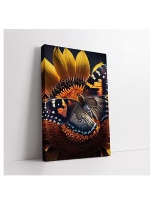 Papatya Üzerinde Kelebek Renkli Kanvas Tablo