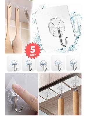5 Adet Mont Askılık Kanca Şeffaf Güçlü Kendinden Yapışkanlı Duvar Askıları Kanca Mutfak Çok Amaçlı