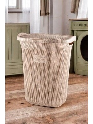 Belirtilmemiş Rattan Desenli Çamaşır Sepeti 65 Lt Hacim Cappucino