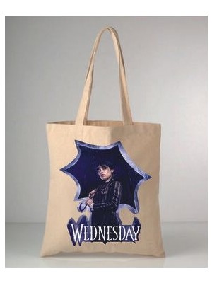 Wednesday Baskılı 35X40 cm Ham Bez Omuz Çantası