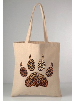 Leopar Pençesi Desenli Baskılı Ham Bez 35X40 Ekru Omuz Çantası