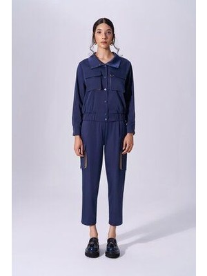 Kadın Regular Fit Yüksek Bel Bol Paça Günlük Lacivert Pantolon NAAR91213-LACİVERT