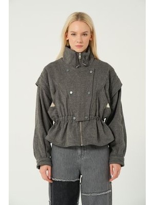 Kadın Gri Yün Karışımlı Kaşe Mont 1234621EVA-1