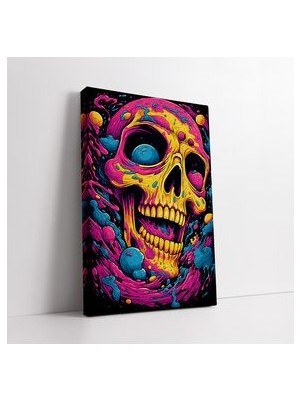 Renkli Soyut Iskelet Kafatası Kanvas Tablo Sanatı