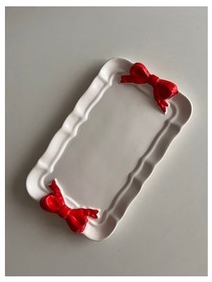 Dekoratif Yılbaşı  Kırmızı Kurdele Tepsi , Tabak , Takı Tepsisi