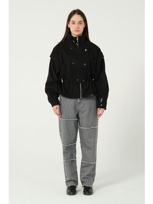 Kadın Siyah Yün Karışımlı Kaşe Mont 1234605EVA-1