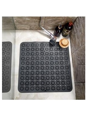 Brsshp Paspası,masajlı Banyo Paspası,kaydırmaz Banyo Paspası (Siyah,gri Kare) Starcollection 86