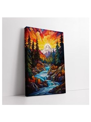 Montana Glacier Ulusal Parkı Suluboya Görünümlü Kanvas Tablo