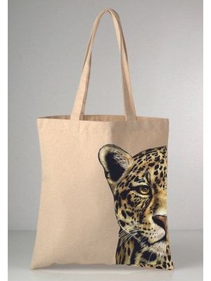 Leopar Desenli Baskılı Ham Bez 35X40 Ekru Omuz Çantası
