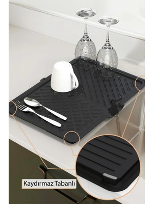 Kaydırmaz Tabanlı Mutfak Tezgah Üstü Bulaşık Kurutmalık Asılabilir Siyah