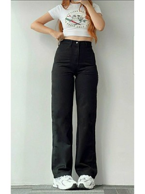 ByCukurovaFrango Nelson Fex Siyah Yüksek Bel Salaş Kadın Boru Paça Denim Palazzo Pantolon (Yeni Sezon)