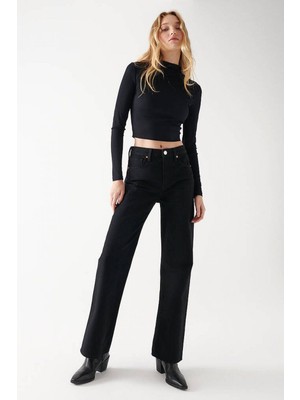 ByCukurovaFrango Siyah Süper Yüksek Bel Wide Leg Jeans Likralı Salaş Paça Kot Pantolon