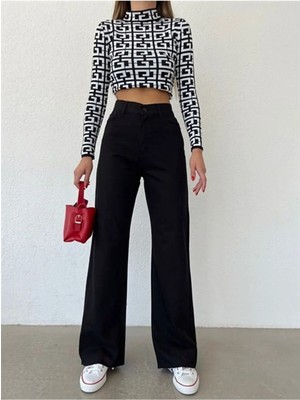 ByCukurovaFrango Leo Penelope Candy Siyah Yüksek Bel Salaş Pantolon, Geniş Paça Pantolon, Bol Paça Pantalon Yıkamalı