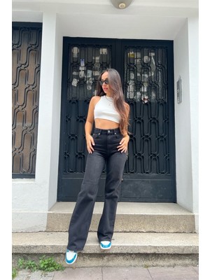 ByCukurovaFrango 2505 Yüksek Bel Boyfrıend(Salaş) Bol Paça Kot Pantolon