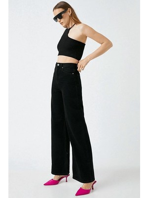 ByCukurovaFrango Sahra Yüksek Bel Kadın Siyah Kot Pantolon Siyah Salaş Jeans Likralı Esnek Palazzo 2024