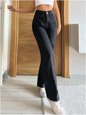 ByCukurovaFrango Christian 90's Siyah Likralı Palazzo Salaş Paça Süper Yüksek Bel Jean Pantolon 2024