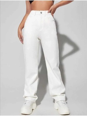 ByCukurovaFrango Beyaz Yüksek Bel Salaş Jeans Beyaz Geniş Kot Pantolon %100 Natural Pamuk