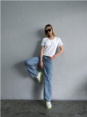 ByCukurovaFrango 2505 Yüksek Bel Boyfrıend(Salaş) Bol Paça Kot Pantolon