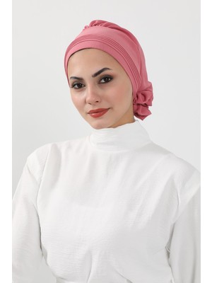 Ayşe Tasarım Dikişli Pileli Hazır Türban,Koyu Pembe,HT-31A