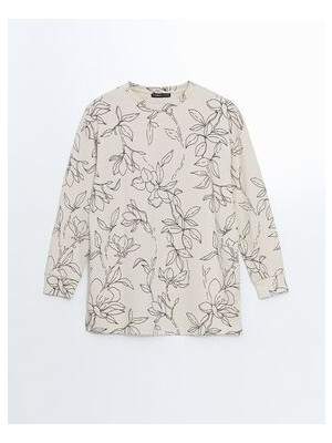 Lcwaıkıkı Basic Bisiklet Yaka Çiçekli Oversize Kadın Sweatshirt Tunik