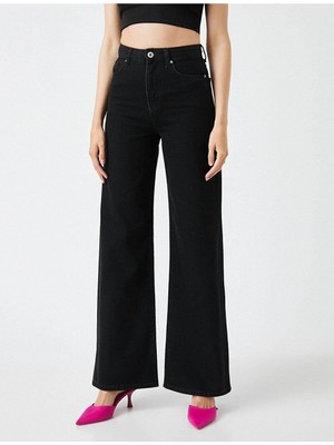 ByCukurovaFrango Monera Siyah Likralı Bol Paça Jean - Salaş Wide Leg Kot Pantolon (Süper Yüksek) 2024
