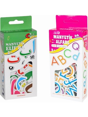 Apexma 2'li Set Manyetik Mıknatıslı Türkçe - Ingilizce Harfler & Elif-Ba - Eğitici Arapça Türkçe Magnet