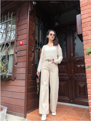 ByCukurovaFrango Penolope Kadın Bol Paça Krem Jean