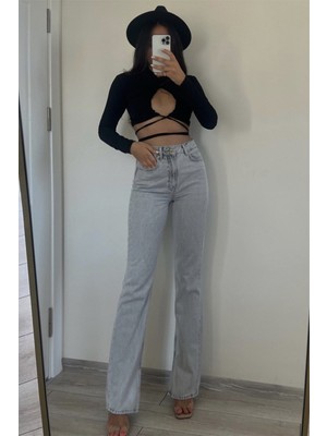 ByCukurovaFrango 2505 Yüksek Bel Boyfrıend(Salaş) Bol Paça Kot Pantolon