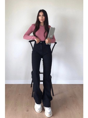 ByCukurovaFrango Leo Penelope Siyah Likralı Süper Yüksek Bel Salaş Jeans Palazzo Pantolon. (Süper Yüksek) Wide Leg