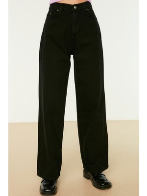 ByCukurovaFrango Kadın Salaş Solmayan Siyah Süper Yüksek Bel 90's Wide Leg Comfort Likralı Palazzo Jeans