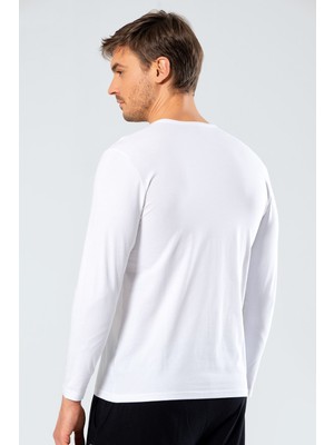 Cacharel Erkek V Yaka Uzun Kollu T-Shirt 1334/Beyaz