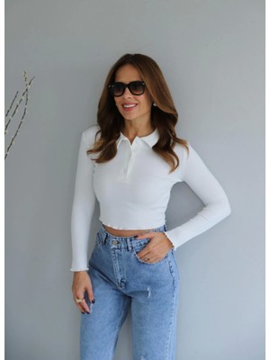 Beyaz Polo Yaka Fitilli Body