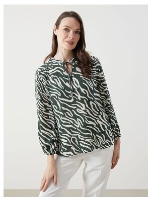 Baglamali Yaka Desenli Kadin Bluz - S5FM64Z8