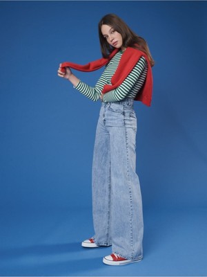 ByCukurovaFrango 2505 Yüksek Bel Boyfrıend(Salaş) Bol Paça Kot Pantolon