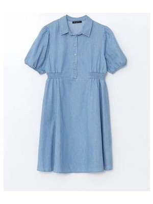 Lcwaıkıkı Maternity Indigo Gömlek Yaka Kadın Jean Elbise