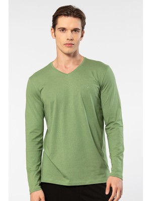 Cacharel Erkek Modal Pamuk V Yaka T-shirt 2243/Yeşil
