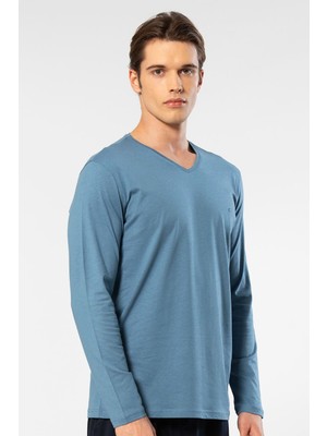 Cacharel Erkek Modal Pamuk V Yaka T-shirt 2243/İndigo