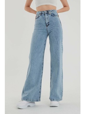ByCukurovaFrango Morena Kadın Kar Yıkama Yüksek Bel Bol Paça Denim Jeans (1 Beden Büyük Alınız)