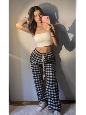 Ekose Desenli Unisex Oversize Eşofman Pijama Altı