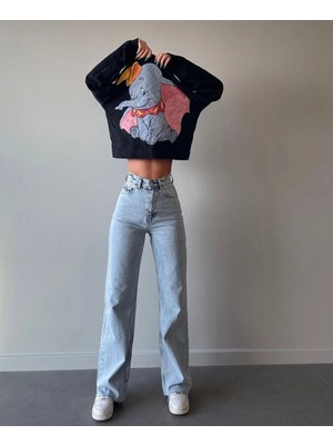 ByCukurovaFrango Julia 90's Kar Yıkama Mavi Likralı Süper Yüksek Bel Salaş Jeans Palazzo Pantolonfrango