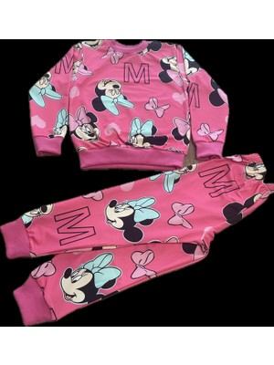 Çocuk Likralı 2 Iplik  Minnie Mouse Djital Baskılı Alt-Üst Takım