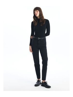 Beli Kemerli Mom Fit Kadın Jean Pantolon
