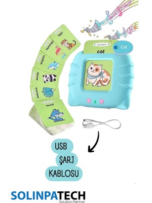 Solinpatech Erken Eğitim Ingilizce Sesli Flash Kartları Pvc Kart Şeffaf Koruma ile Yıpranmaz Yırtılmaz Kartlı Mavi