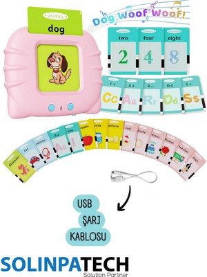 Solinpatech Erken Eğitim Ingilizce Sesli Flash Kartları Pvc Kart Şeffaf Koruma ile Yıpranmaz Yırtılmaz Kartlı Pembe
