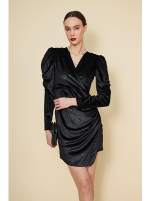 Kolu Büzgülü Simli Elbise