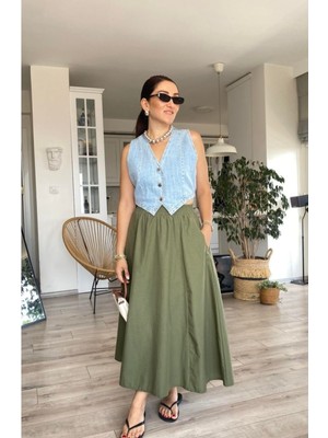 Qimya Butik Mzr Collection Sıra Taş Işlemeli Kot Yelek